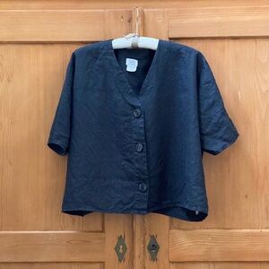 Flax Cropped Top Sz L in Black 100% Linen